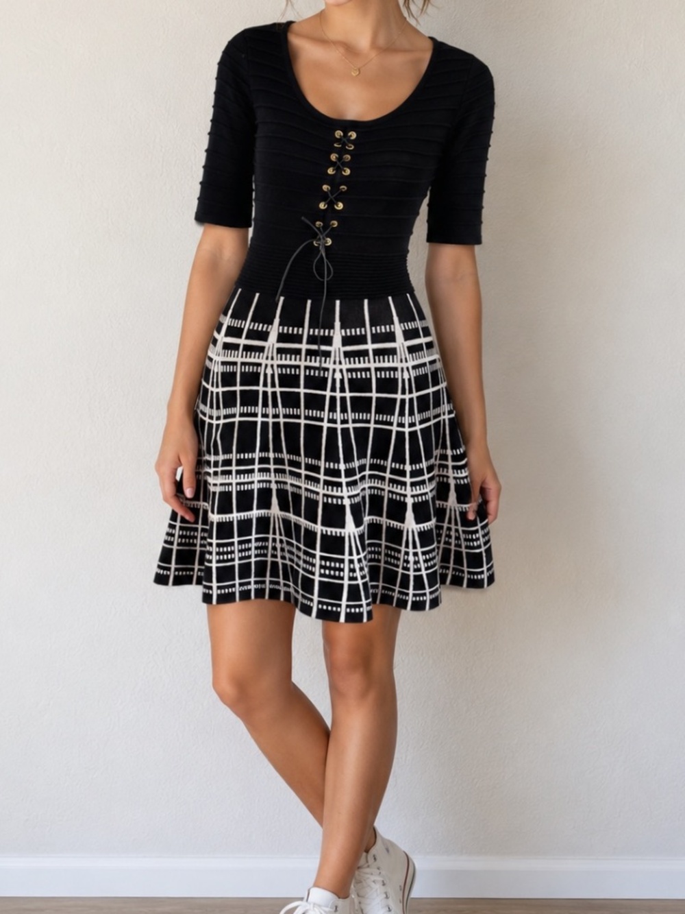 Candie's Fit & Flare Black & White dress Size XS
